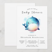 シックな印刷可能なクジラの赤ちゃんシャワー 招待状 (正面/裏面)
