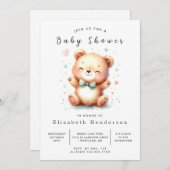 シックな印刷可能なクマの赤ちゃんシャワー 招待状 (正面/裏面)