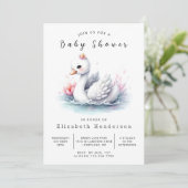 シックな印刷可能なスワンベビーシャワー 招待状 (スタンド正面)