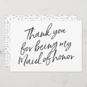 シックな原稿は"であることのために感謝していしています私のメイド・オブ・オーナー(花嫁付き添い人)  サンキューカード (正面/裏面)