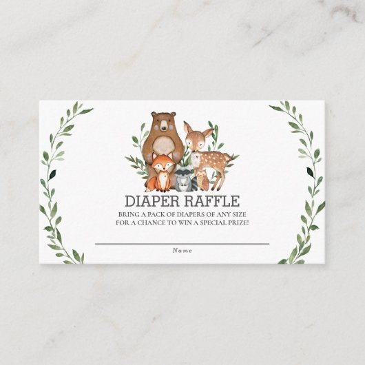 シックな可愛いウッドランド動物緑おむつラッフル エンクロージャーカード (正面)