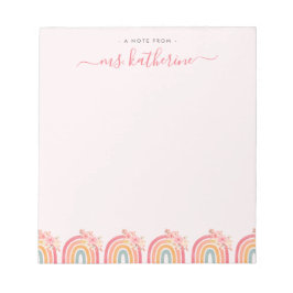 シックな可愛いピンクボホレインボーと花模様 ノートパッド