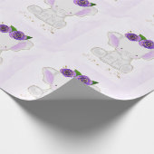 シックな可愛い象パープル金ゴールド花 ラッピングペーパー (角)