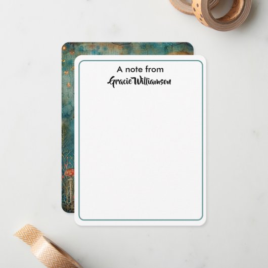 シックな台本の書道の妖精の庭からノート ノートカード (正面/裏面インサイチュ)