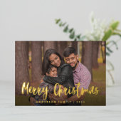 シックな台本の書道の家族の写真クリスマス 箔シーズンカード (立ち正面)