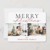 シックな台本の書道楽しいクリスマスツーフォト ノートカード (正面)