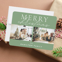 シックな台本の書道楽しいクリスマスツーフォト ノートカード