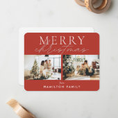 シックな台本の書道楽しいクリスマスツーフォト ノートカード (正面/裏面インサイチュ)