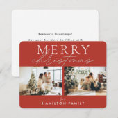 シックな台本の書道楽しいクリスマスツーフォト ノートカード (正面/裏面)