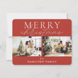 シックな台本の書道楽しいクリスマスツーフォト ノートカード