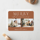 シックな台本の書道楽しいクリスマスツーフォト ノートカード (正面/裏面インサイチュ)