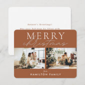 シックな台本の書道楽しいクリスマスツーフォト ノートカード (正面/裏面)