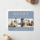 シックな台本の書道楽しいクリスマスツーフォト ノートカード (正面/裏面インサイチュ)