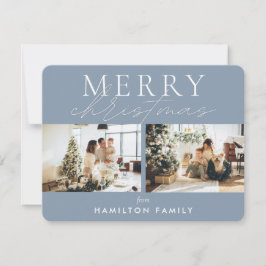 シックな台本の書道楽しいクリスマスツーフォト ノートカード