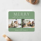 シックな台本の書道楽しいクリスマスツーフォト ノートカード (正面/裏面インサイチュ)