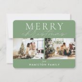 シックな台本の書道楽しいクリスマスツーフォト ノートカード (正面)