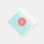 シックな名門私立校風のターコイズジンガム模様モノグラム スタンダードカクテルナプキン (角)