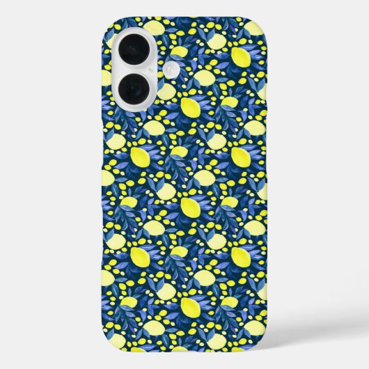 シックな地中海風のレモンとブルーリーフ Case-Mate iPhoneケース (裏面)