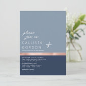 シックな埃っぽいネイビーブルーバラ金ゴールドカラーブロック結婚ズ 招待状 (スタンド正面)