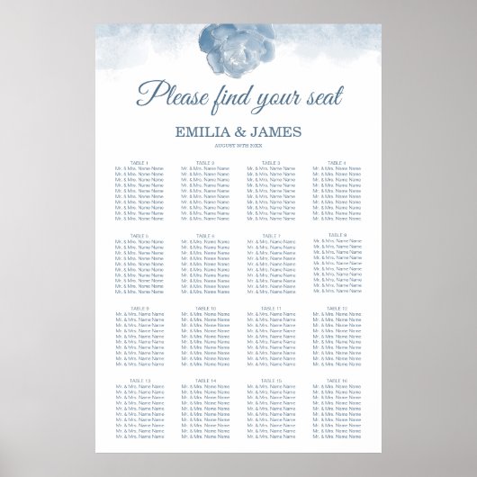 シックな埃っぽいバラフローラシーティングチャート ポスター (正面)