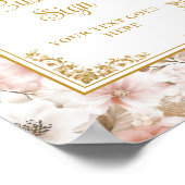 シックな埃っぽいピンクの花結婚金ゴールドのテーブルトップサイン ポスター (角)