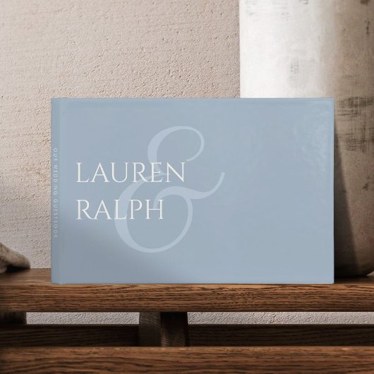 シックな埃っぽいブルーカップルモノグラム ゲストブック