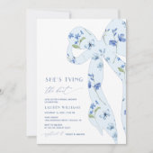 シックな埃っぽいブルータイイングザノットフォトブライダルシャワー 招待状 (正面)