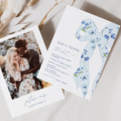 シックな埃っぽいブルータイイングザノットフォトブライダルシャワー 招待状