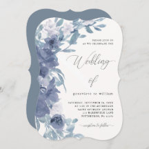 シックな埃っぽいブルーフローラと書道結婚の