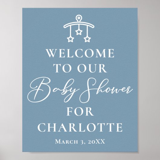 シックな埃っぽいブルーホワイトベビーシャワーへようこそ ポスター (正面)