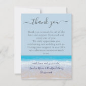 シックな埃っぽいブルー熱帯ビーチフォトアーチ サンキューカード (裏面)