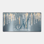 シックな埃っぽいブルー金ゴールド滴下モノグラム デスクマット (正面)