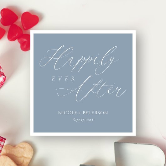 シックな埃っぽいブルー&ホワイトの後に幸せ結婚に スタンダードカクテルナプキン