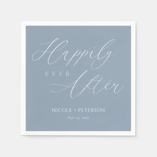 シックな埃っぽいブルー&ホワイトの後に幸せ結婚に スタンダードカクテルナプキン (正面)