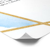 シックな埃っぽい青い花金ゴールド枠アルファベット ポスター (角)