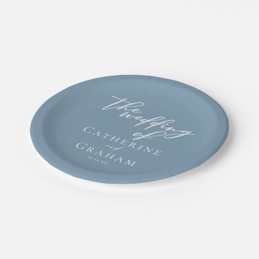 シックな埃の多いパーソナライズされたブルー結婚コースト ペーパープレート (アングル)