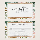 シックな夏のトロピカル葉のギフト証明書カード (正面&裏面)