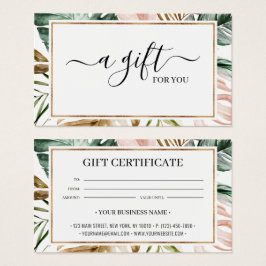 シックな夏のトロピカル葉のギフト証明書カード