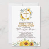 シックな夏のヒマワリの最初聖餐式 招待状 (正面)