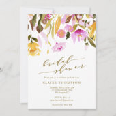 シックな夏ピンクフローラ水彩ブライダルシャワー 招待状 (正面)