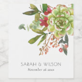 シックな多肉性デザートカボスレッドフローラ結婚ズ ワインラベル (シングルラベル)