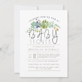 シックな多肉植物の庭 |水彩赤ちゃんシャワー 招待状