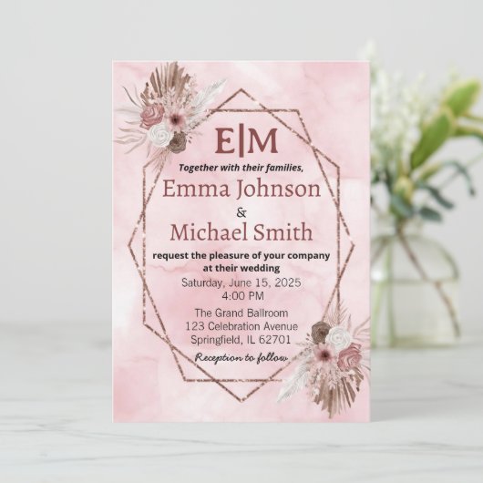 シックな大理石とフローラ招待状 招待状 (スタンド正面)