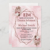 シックな大理石とフローラ招待状 招待状 (正面/裏面)