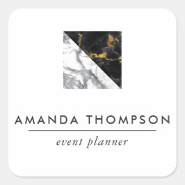 シックな大理石とホイルの幾何学的 スクエアシール