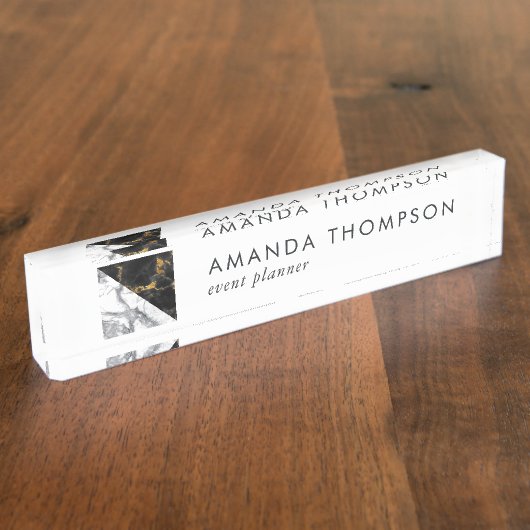 シックな大理石とホイルの幾何学的 デスクネームプレート (側面)