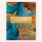 シックな大理石の水のカラーグラム金ゴールドターコイズオレンジ ノートブック (正面)