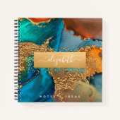 シックな大理石の水のカラーグラム金ゴールドターコイズスクエア ノートブック (正面)