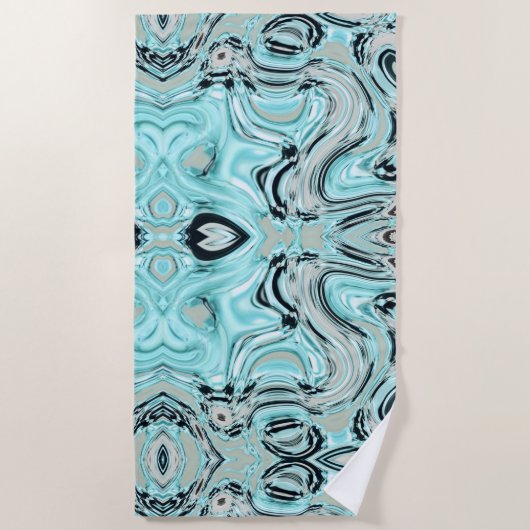 シックな大理石の渦巻きミントアクアブルーの水リップル ビーチタオル (正面)