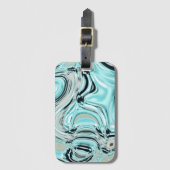 シックな大理石の渦巻きミントアクアブルーの水リップル ラゲッジタグ (正面縦)